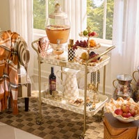 Mocha Check 2-Tier Kitchen Cart