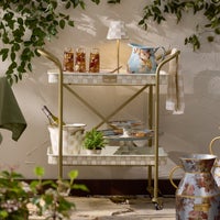 Mocha Check 2-Tier Kitchen Cart