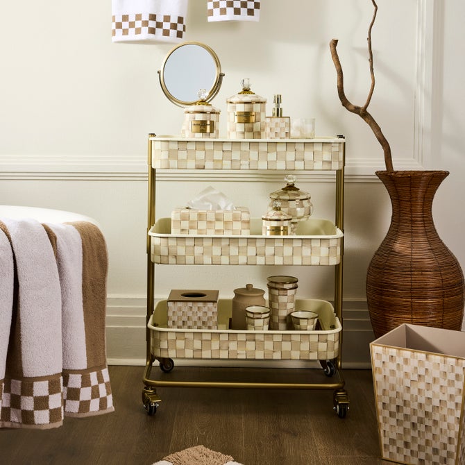 Mocha Check 3-Tier Kitchen Cart image number 2