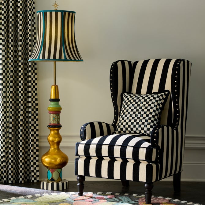 Marquee Black Stripe Chenille Wing Chair image number 4