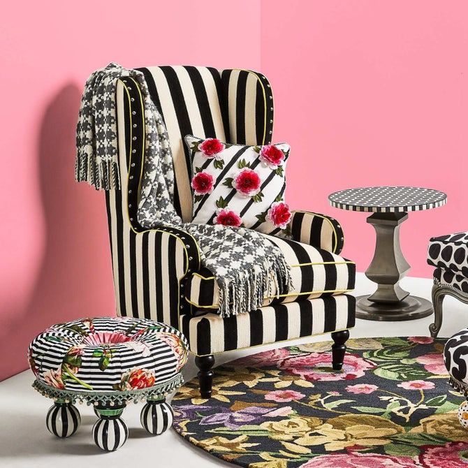 Marquee Black Stripe Chenille Wing Chair image number 5