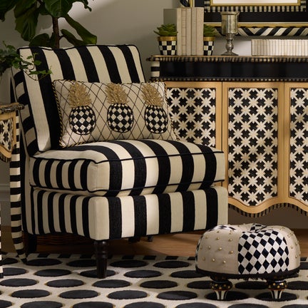 Marquee Black Stripe Chenille Armless Chair