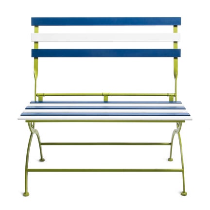 Outdoor Blue & White Metal Bistro Bench