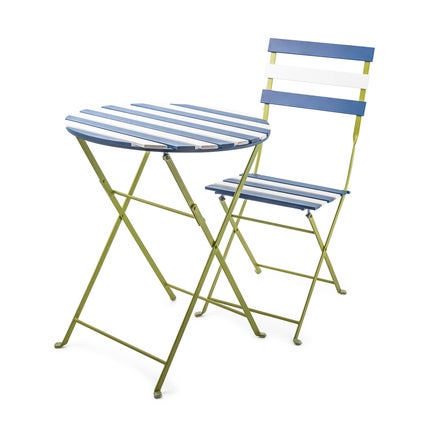 Outdoor Blue & White Metal Bistro Side Chair