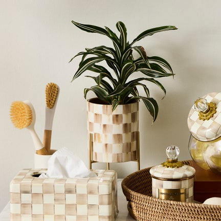 Mocha Check Tabletop Planter