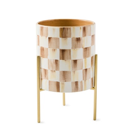 Mocha Check Tabletop Planter