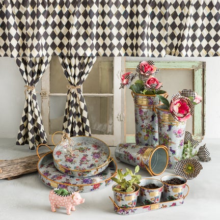 Flower Market Galvanized Serving Trays, Set of 2