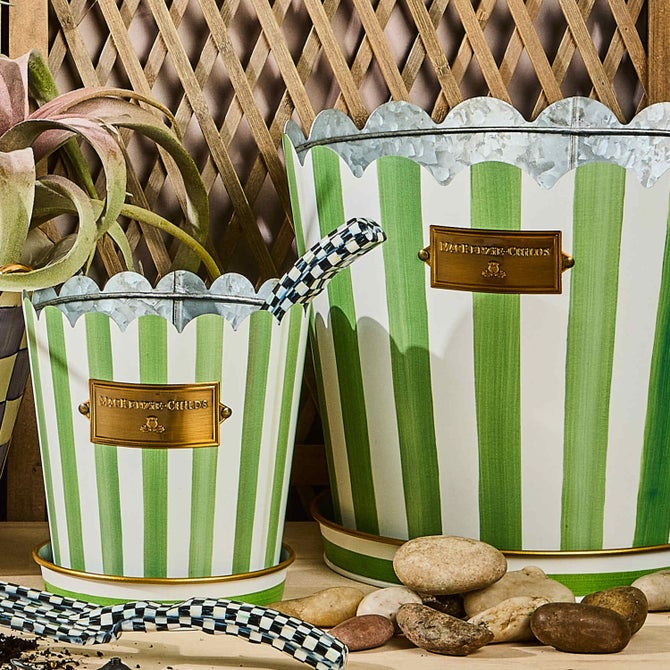 Grass Green Stripe Pots & Saucers, Set of 3 image number 3