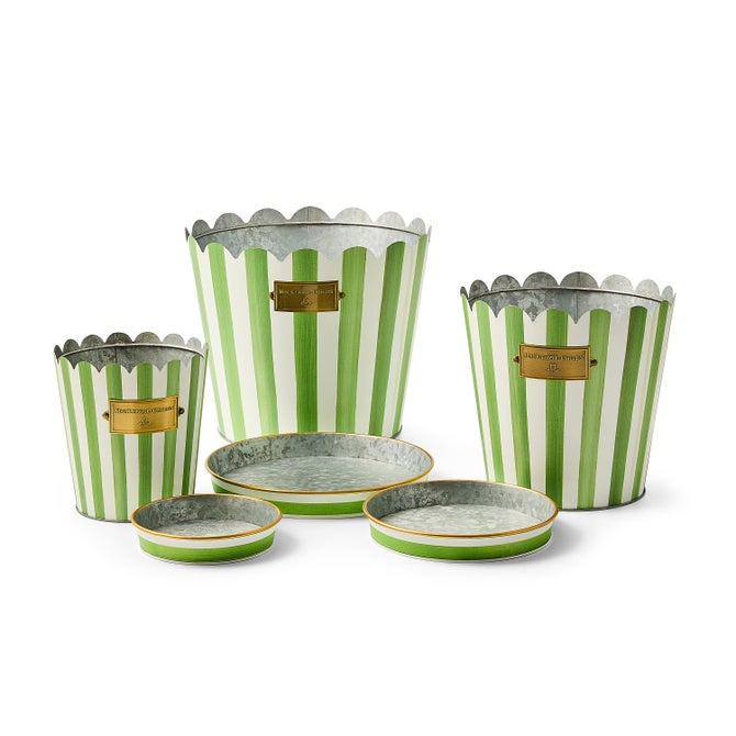 Grass Green Stripe Pots & Saucers, Set of 3 image number 1