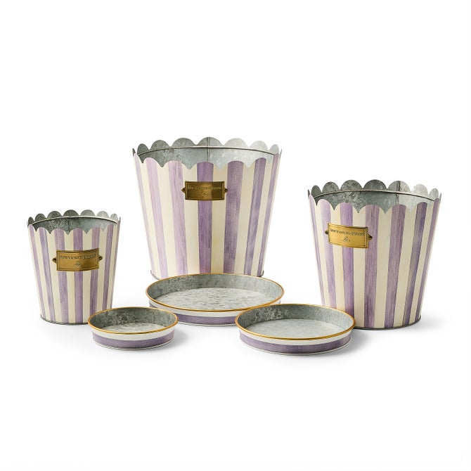 Violet Stripe Pots & Saucers, Set of 3 image number 1