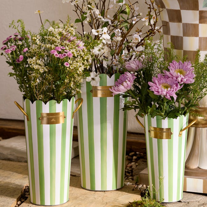 Grass Green Stripe Flower Buckets, Set of 3 image number 1