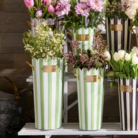 Grass Green Stripe Flower Buckets, Set of 3