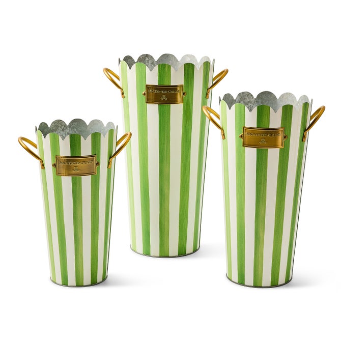 Grass Green Stripe Flower Buckets, Set of 3 image number 0