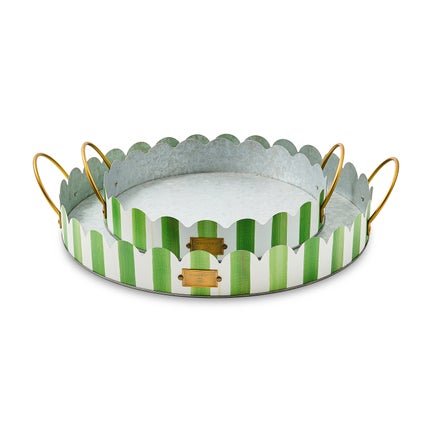 Grass Green Stripe Serving Trays, Set of 2