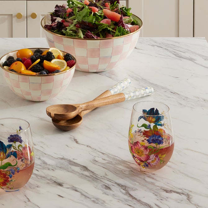 Sterling Check Wood Salad Servers image number 1