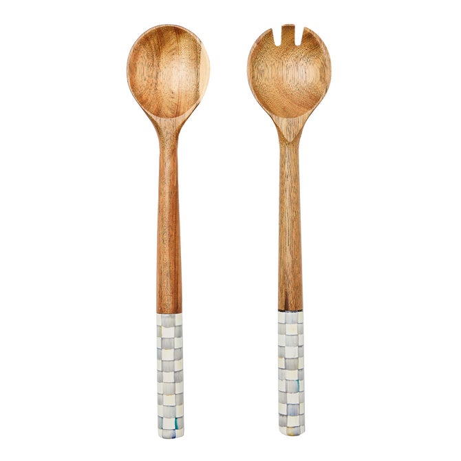 Sterling Check Wood Salad Servers image number 0