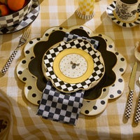 Bee Toile Round Scalloped Cork Back Placemats, Set of 4