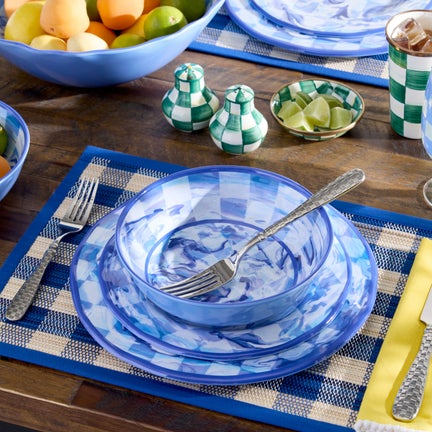 Blue Woven Check Straw Placemats, Set of 4