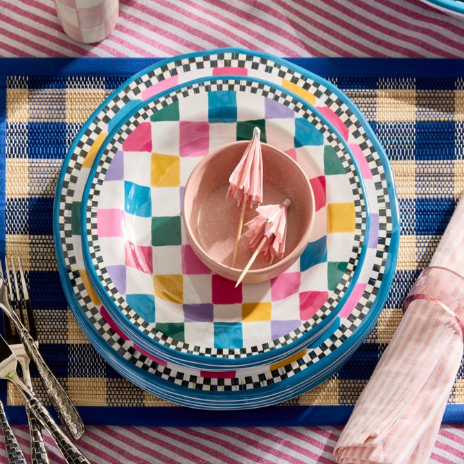 Blue Woven Check Straw Placemats, Set of 4 image number 2
