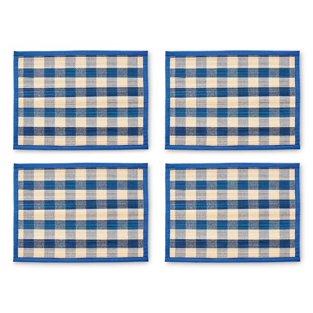 Blue Woven Check Straw Placemats, Set of 4 mackenzie-childs Panama imagen 1