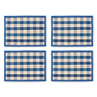 Blue Woven Check Straw Placemats, Set of 4
