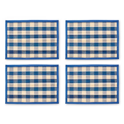 Blue Woven Check Straw Placemats, Set of 4