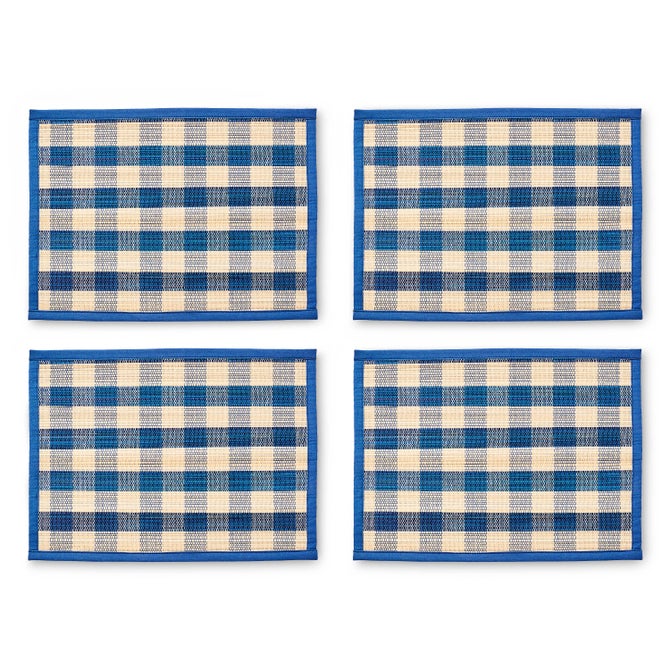 Blue Woven Check Straw Placemats, Set of 4 image number 0