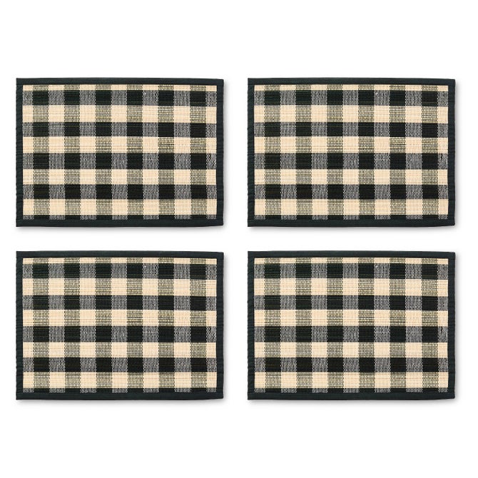 Black Woven Check Straw Placemats, Set of 4 image number 0