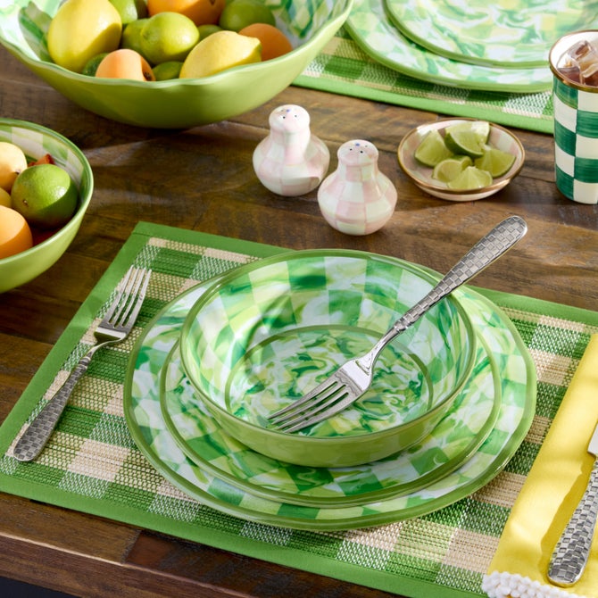Green Woven Check Straw Placemats, Set of 4 image number 1