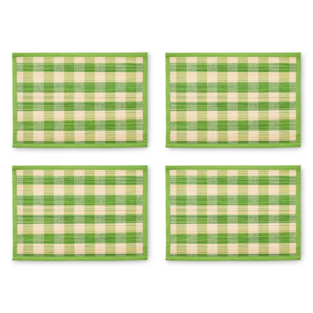 Blue Woven Check Straw Placemats, Set of 4 - Green mackenzie-childs Panama imagen 1