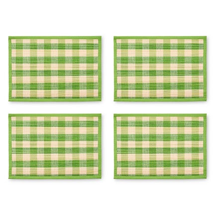 Green Woven Check Straw Placemats, Set of 4