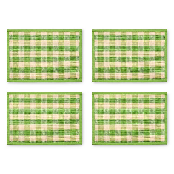 Green Woven Check Straw Placemats, Set of 4 image number 0