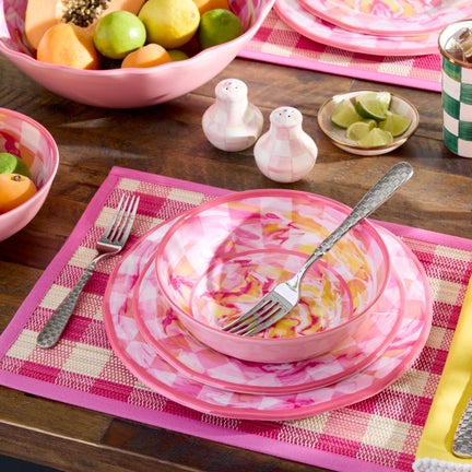Pink Woven Check Straw Placemats, Set of 4