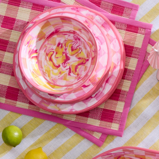 Pink Woven Check Straw Placemats, Set of 4 image number 2