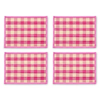 Pink Woven Check Straw Placemats, Set of 4