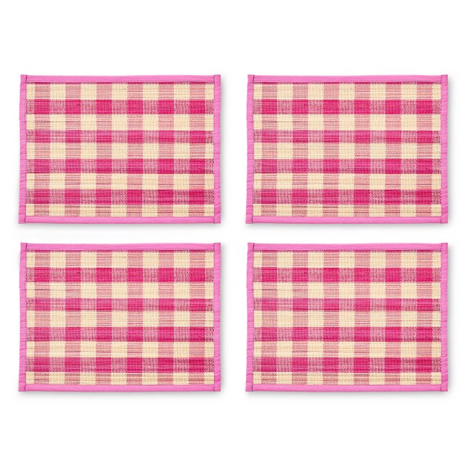 Pink Woven Check Straw Placemats, Set of 4 image number 0