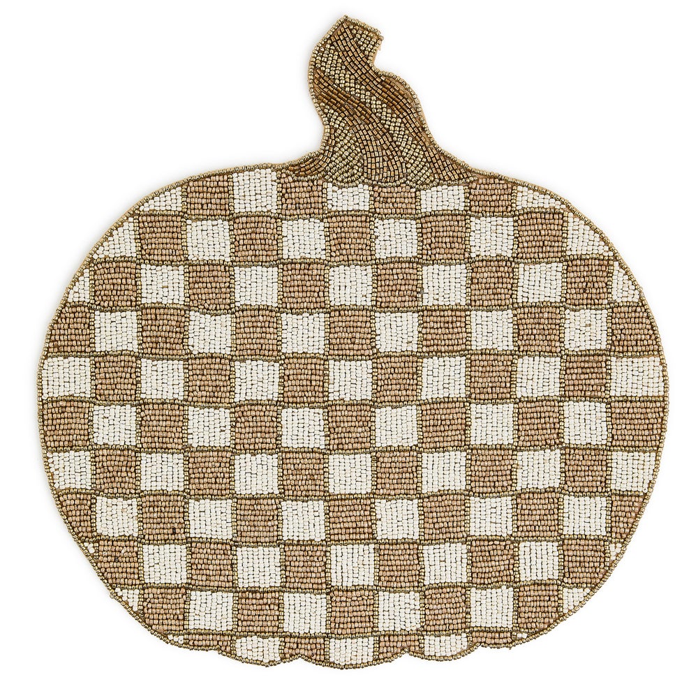 Courtly Check Pumpkin Beaded Placemat - Mocha Check mackenzie-childs Panama imagen 1