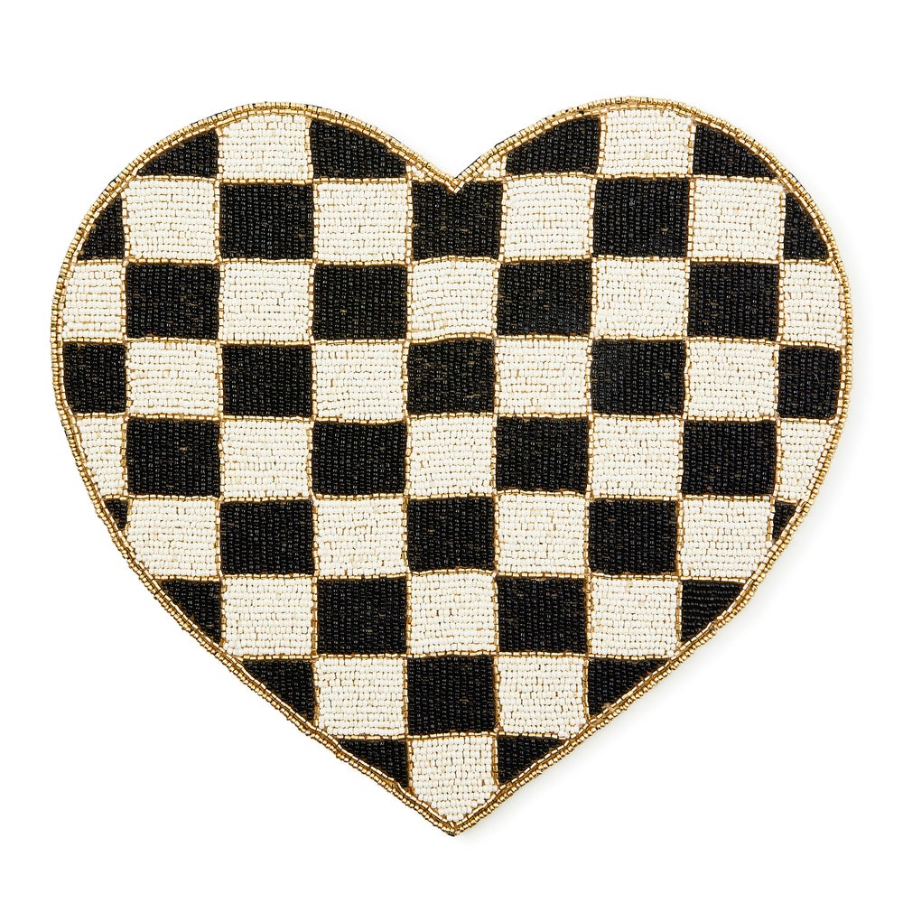 Beaded Check Heart Shaped Placemat - Black and White mackenzie-childs Panama imagen 1