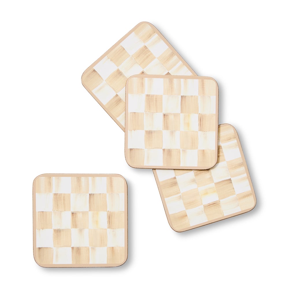 Courtly Checked Cork Back Coasters, Set of 4 - Mocha Check mackenzie-childs Panama imagen 1
