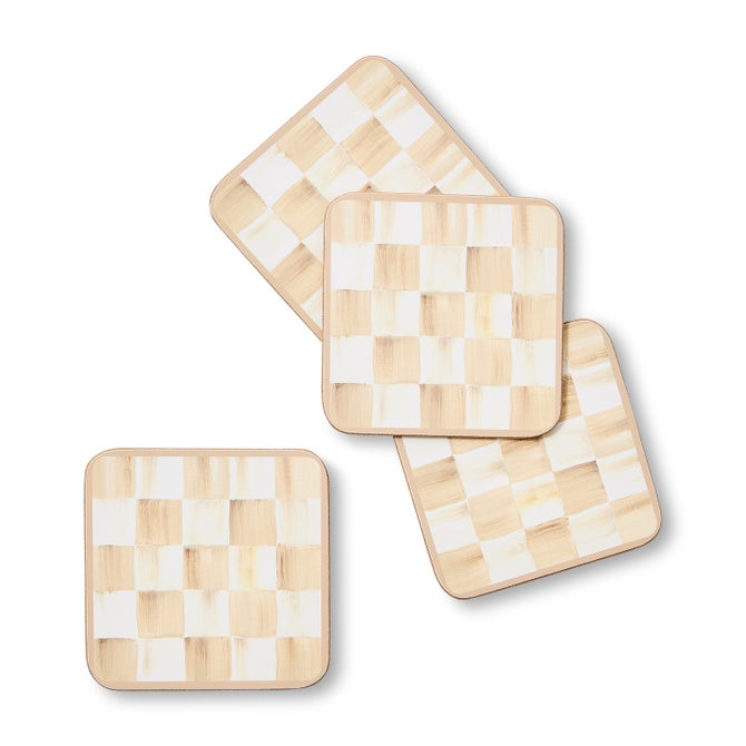 Mocha Check Cork Back Coasters, Set of 4 image number 0