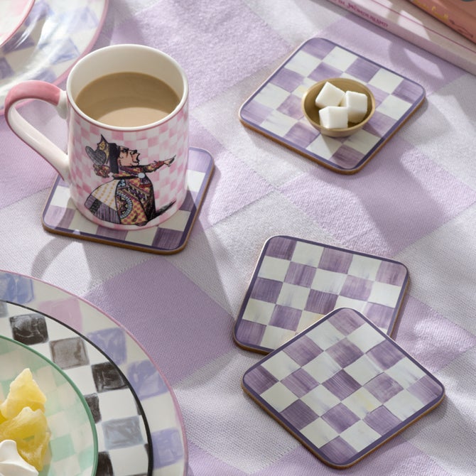 Violet Check Cork Back Coasters, Set of 4 image number 3