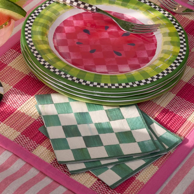 Emerald Check Cocktail Paper Napkins image number 1