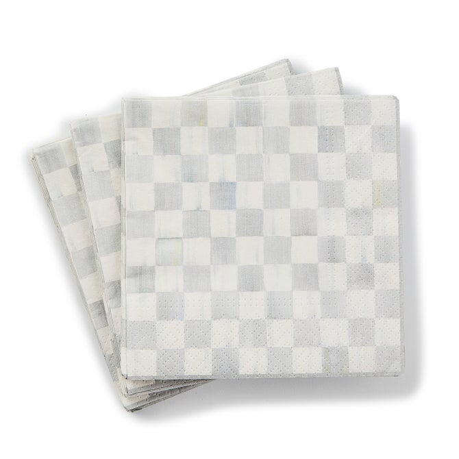 Sterling Check Cocktail Paper Napkins image number 1