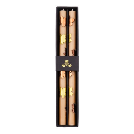 Maple Leaf Brown Dinner Candles, Set of 2