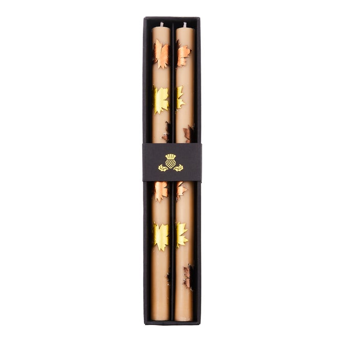 Maple Leaf Brown Dinner Candles, Set of 2 image number 1