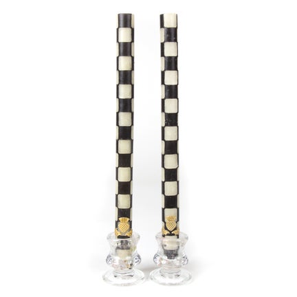 Check Black & Ivory Dinner Candles, Set of 2