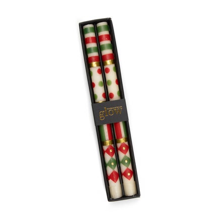 Jester Dinner Candles - Red, Green, & Gold - Set of 2