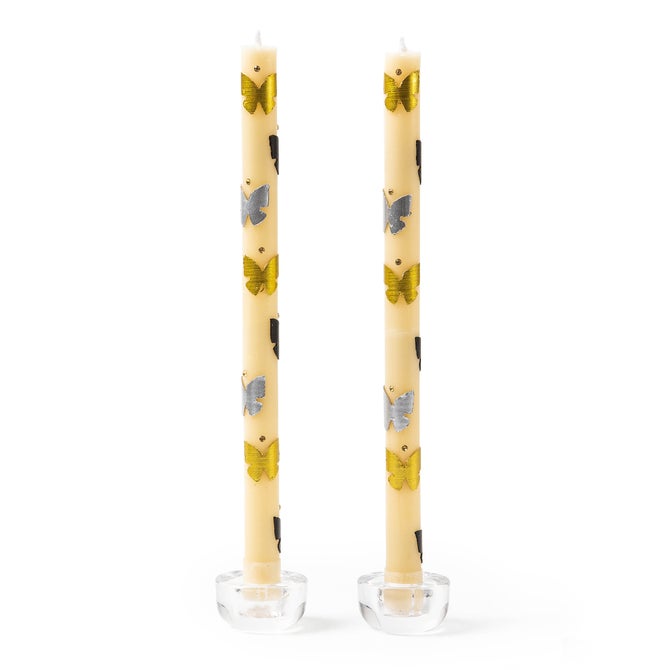 Butterfly Silver & Gold Dinner Candles, Set of 2 image number 0