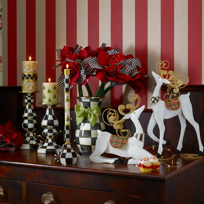 Christmas Tree Dinner Candles - Check Bands - Set of 2 image number 2