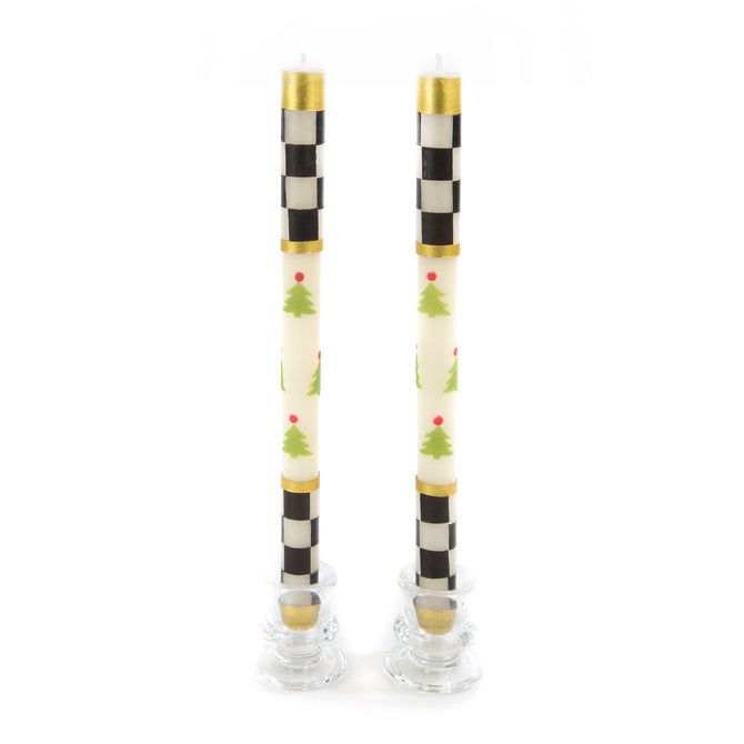 Christmas Tree Dinner Candles - Check Bands - Set of 2 image number 0